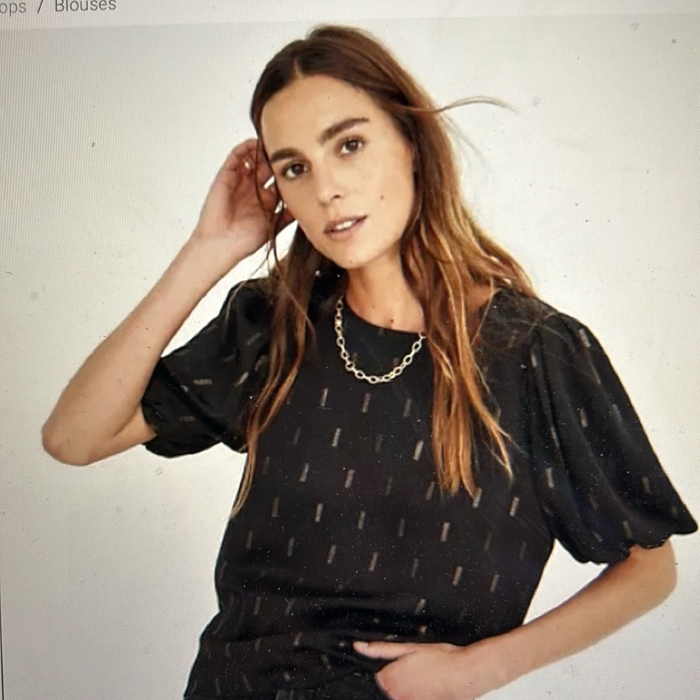 Madewell Metallic Jacquard Puff-Sleeve Top xs